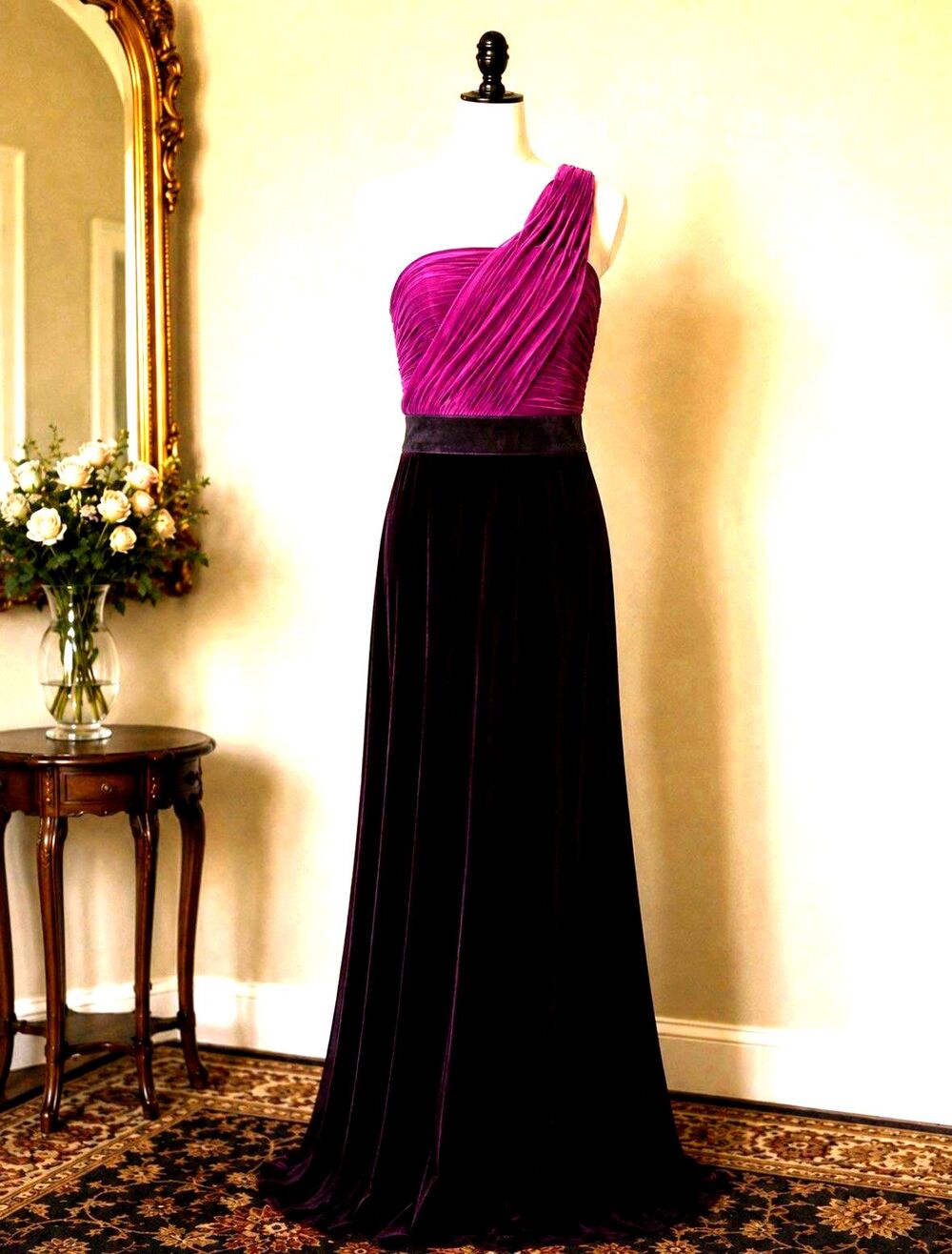 Aiden Mattox One Shoulder Evening Gown Purple/Black 32” Bust 28” Waist